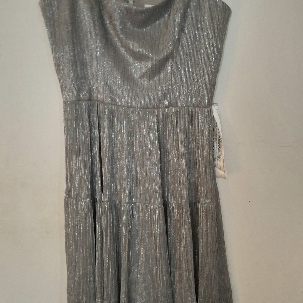 Dress the Population Silver Metallic Midi Dress